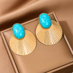 Turquoise Stone Fan Drop Earrings OutfitFlow