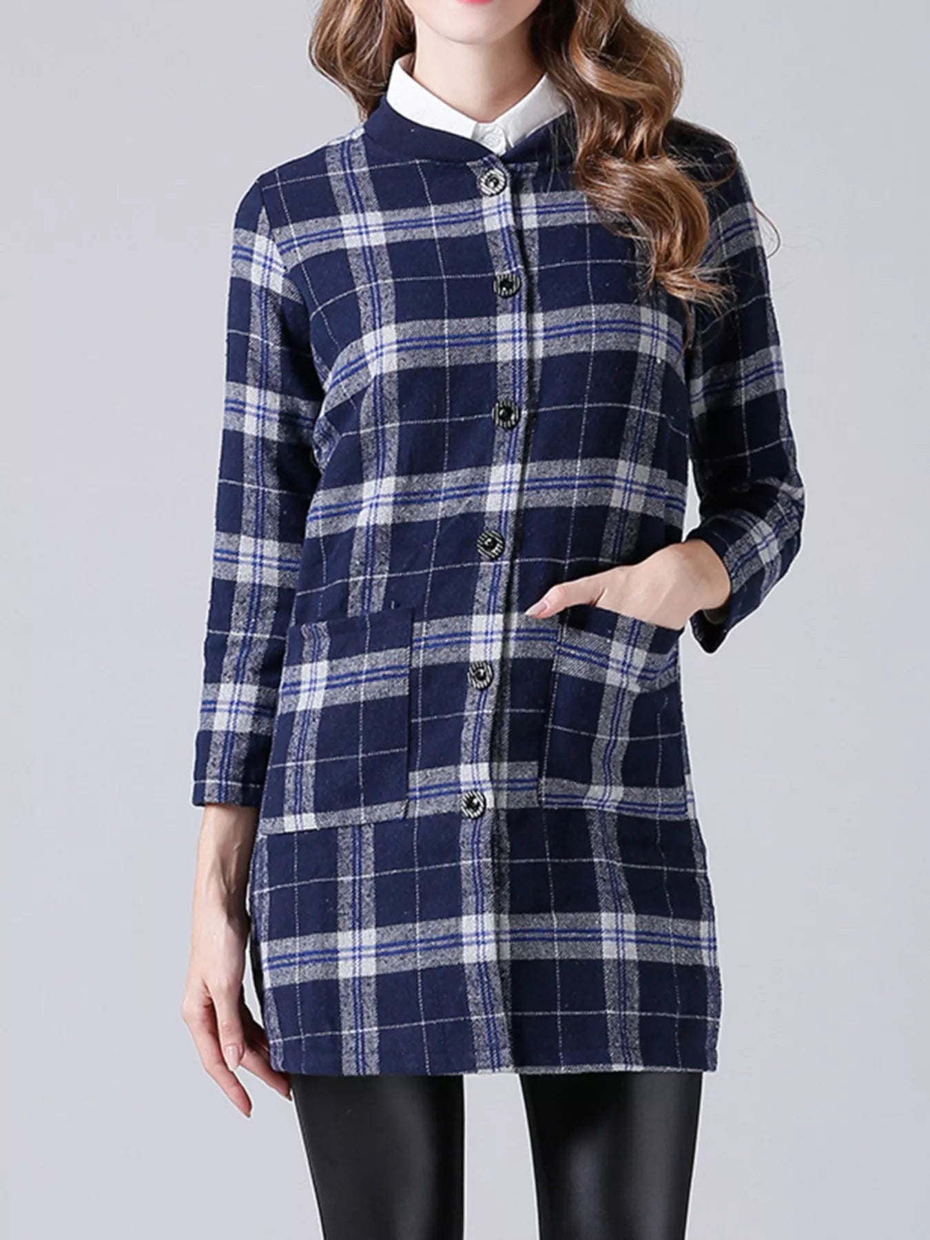Plus Size Plaid Button-Down Longline Shirt OutfitFlow