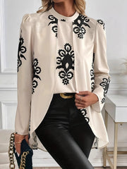 Printed Long Sleeve Oversize Blouse OutfitFlow