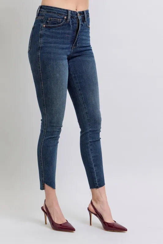 Judy Blue Full Size High Waist Tummy Control Step Hem Skinny Jeans Plus Size OutfitFlow
