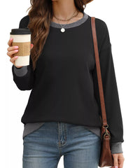 Contrast Trim Crew Neck Casual Sweatshirt OutfitFlow