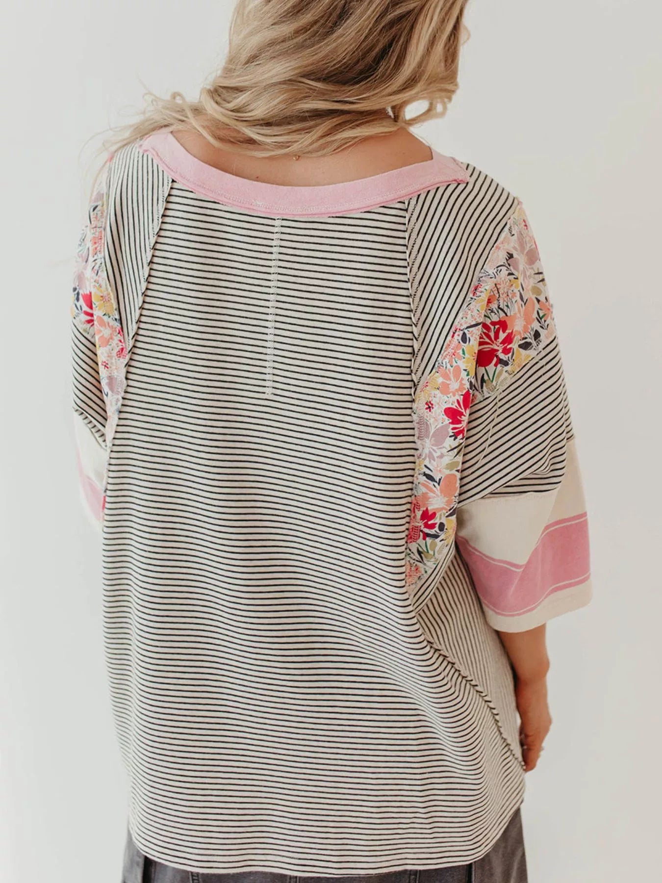 Striped Floral Long Sleeve T-Shirt OutfitFlow
