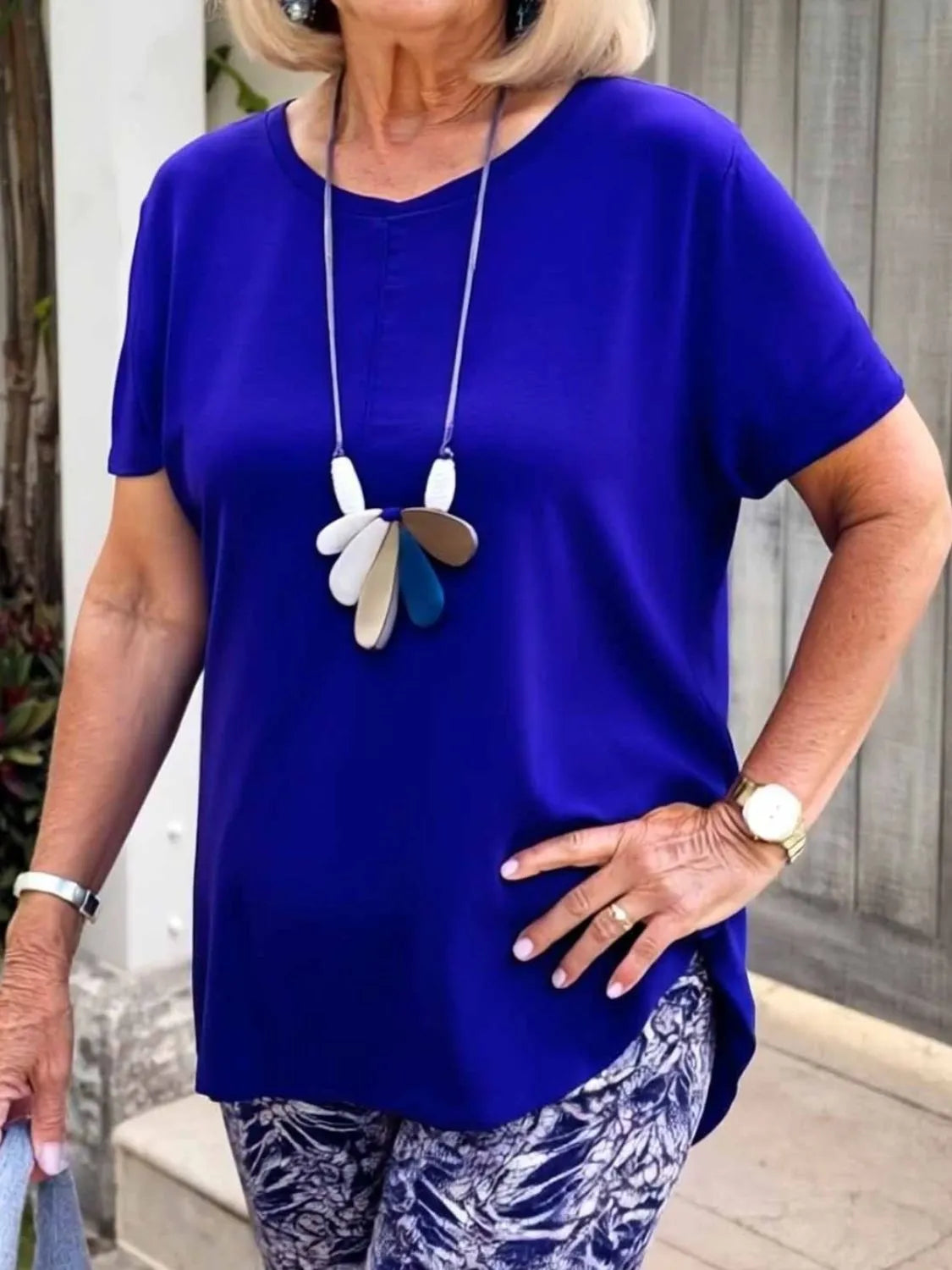 Full Size Round Neck Short Sleeve Top and Pants Set Plus Size OutfitFlow