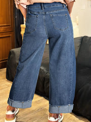 Stitched Raw Hem Wide Leg Loose Jeans OutfitFlow
