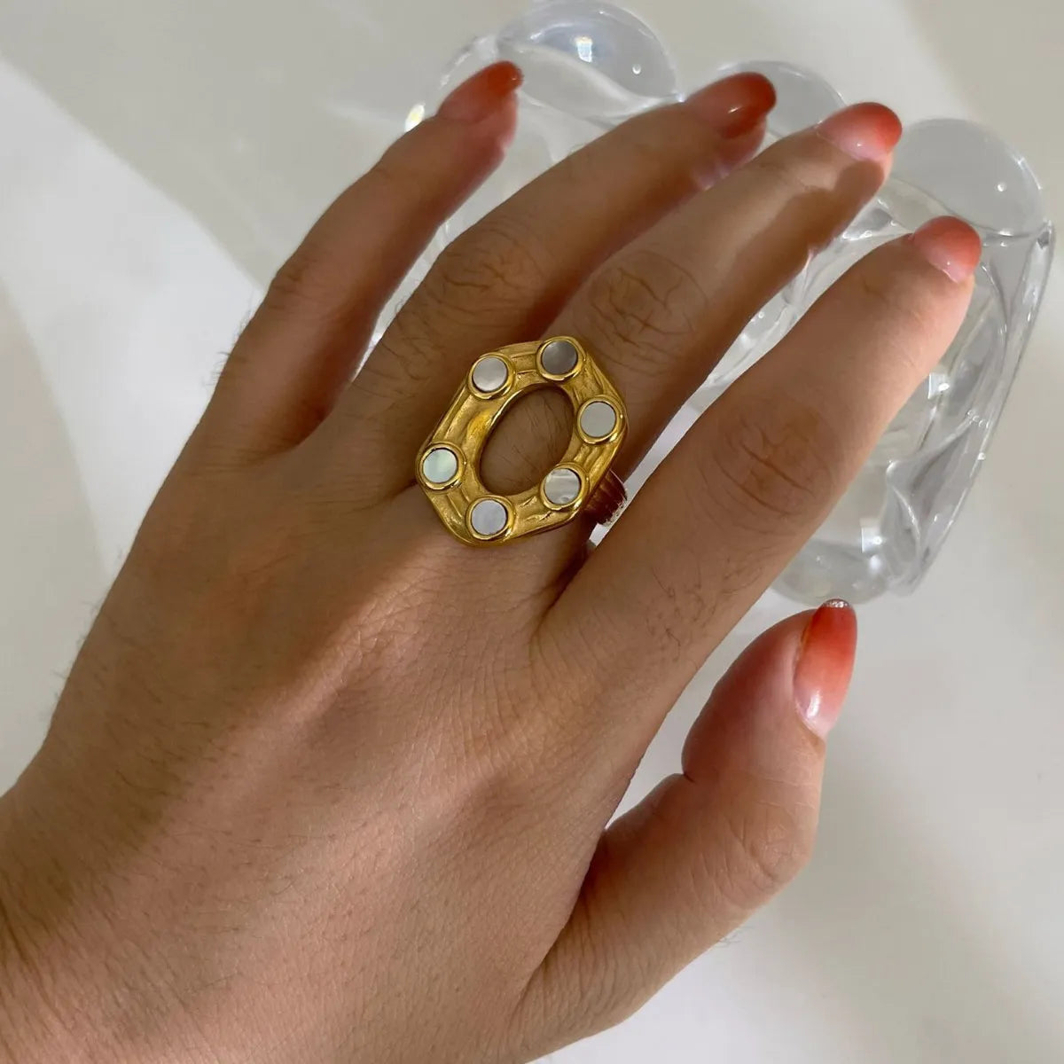 18K Gold-Plated Oval Statement Ring OutfitFlow