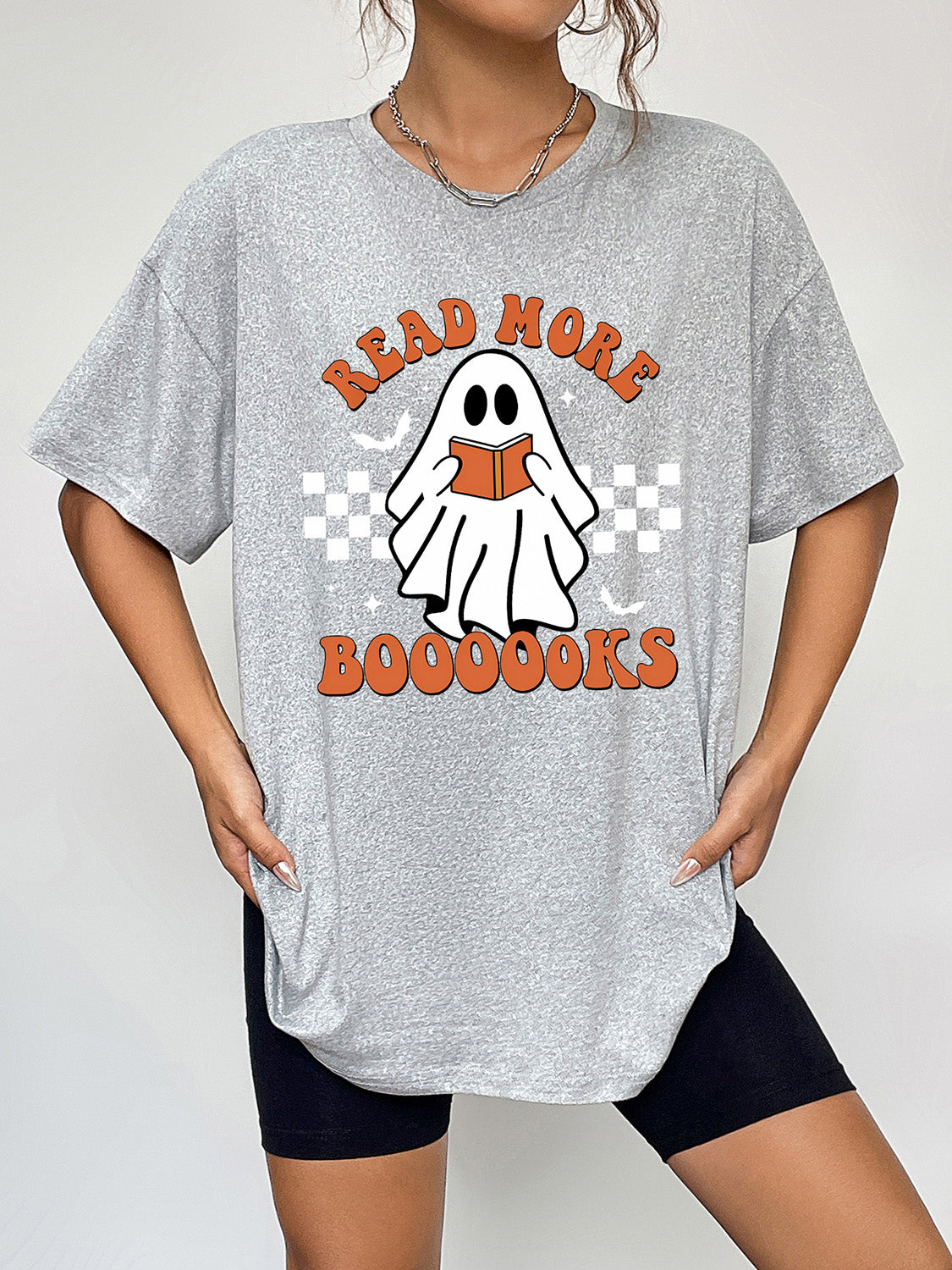 Round Neck Short Sleeve Ghost Graphic T-Shirt OutfitFlow