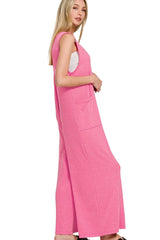 Zenana French Terry Deep V Neck Jumpsuits OutfitFlow