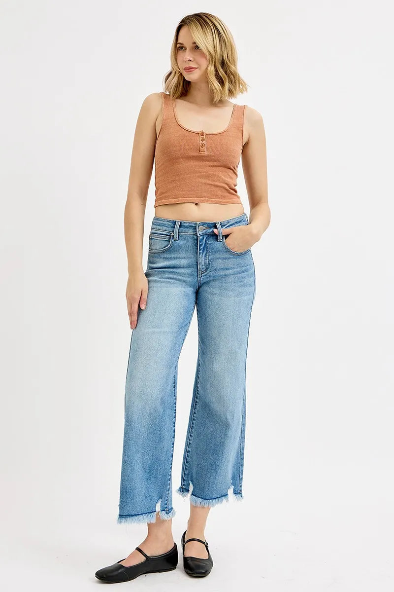 RISEN Full Size Mid Rise Crop Wide Leg Jeans Plus Size OutfitFlow