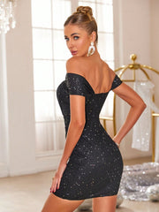 Glitter Ruched Off-Shoulder Mini Dress OutfitFlow