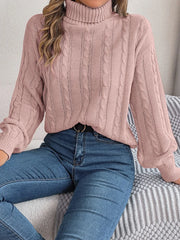 Cable-Knit Turtleneck Dropped Shoulder Sweater Trendsi