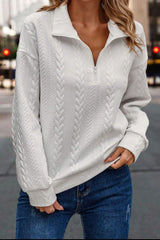 Outfit Flow - Textured Quarter Zip Long Sleeve Sweatshirt