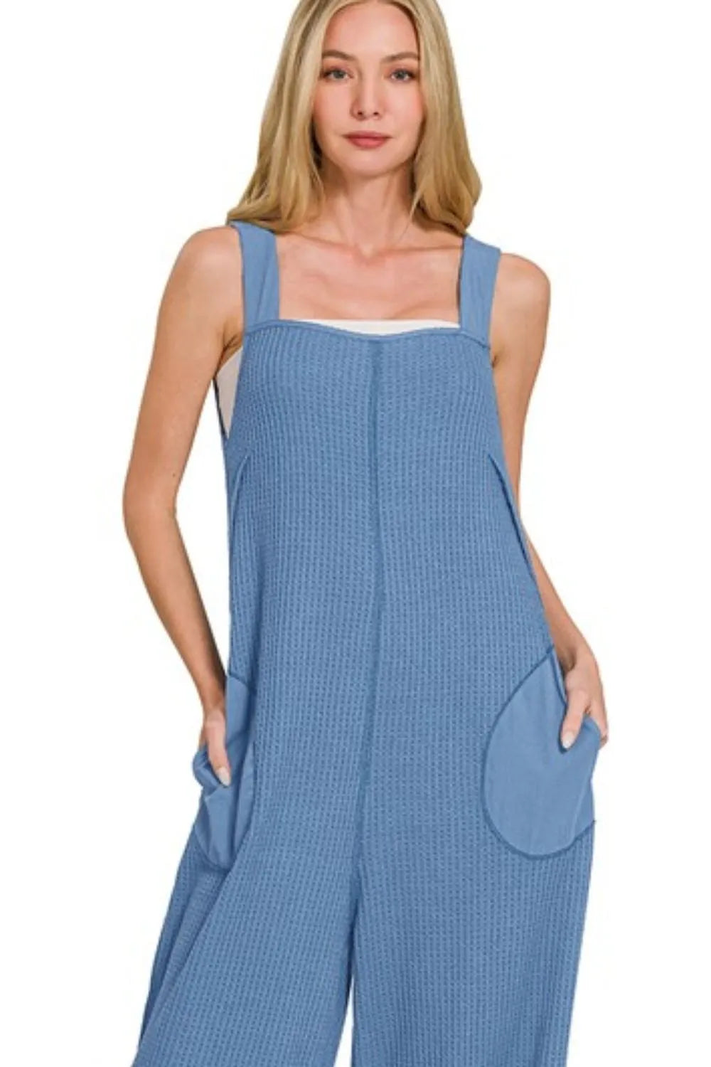 Zenana Knit Waffle Wide Leg Overalls OutfitFlow