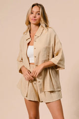 BiBi Crinkle Gauze Shirt and Short Set OutfitFlow