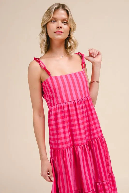 SO ME Stripe Tiered Maxi Dress with Colorful Chain Strap OutfitFlow