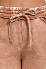 Zenana Acid Wash Fleece Drawstring Shorts With Pockets OutfitFlow