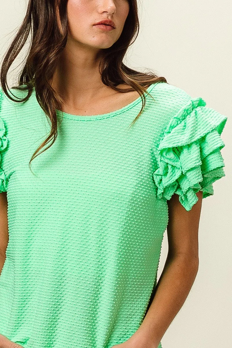 BiBi Birdseye Texture Layered Ruffle Top OutfitFlow