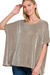Zenana Corded Rib Oversized Short Sleeve Top BROWN OutfitFlow