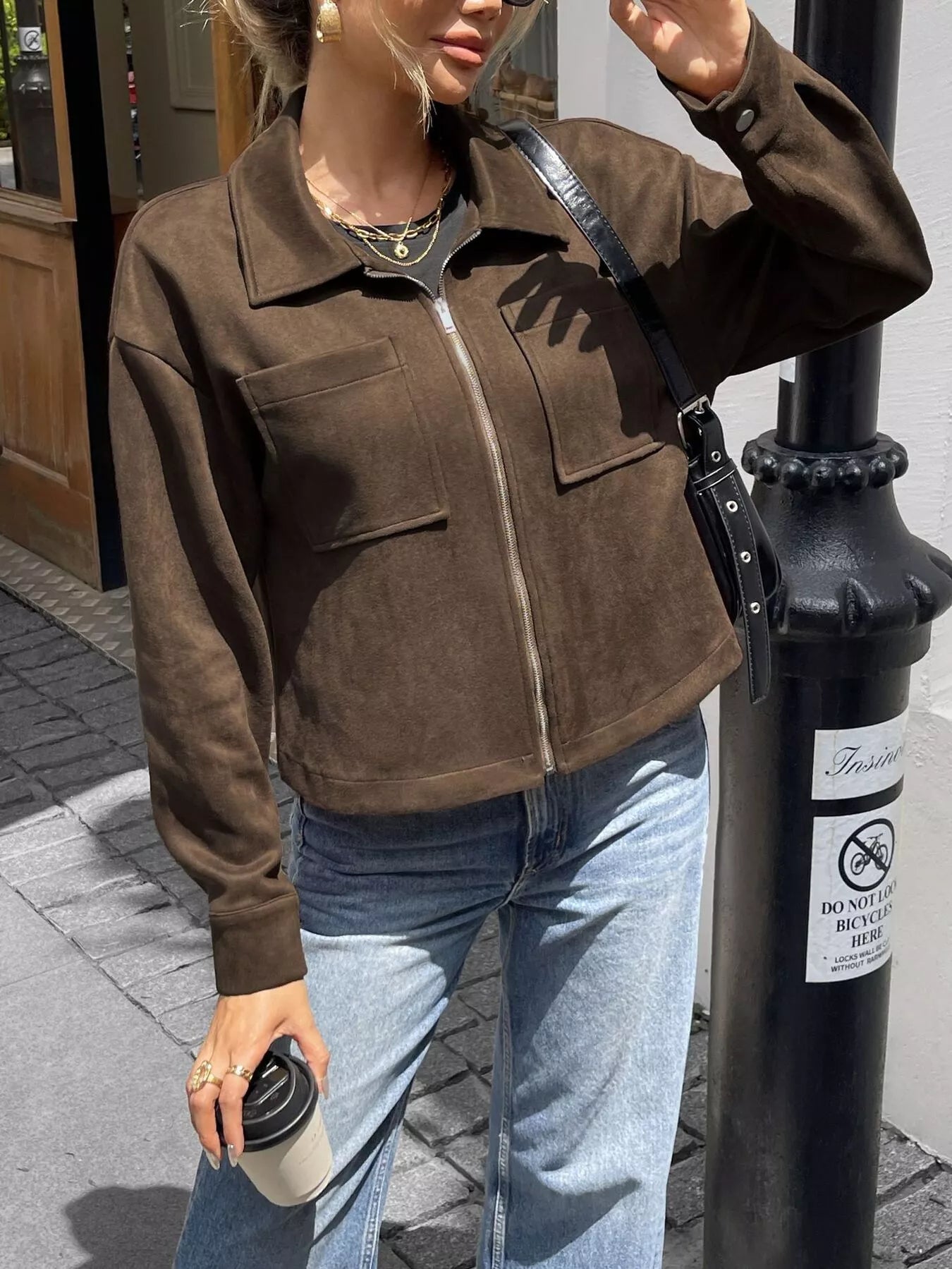 Casual Long Sleeve Zip-Up Jacket OutfitFlow