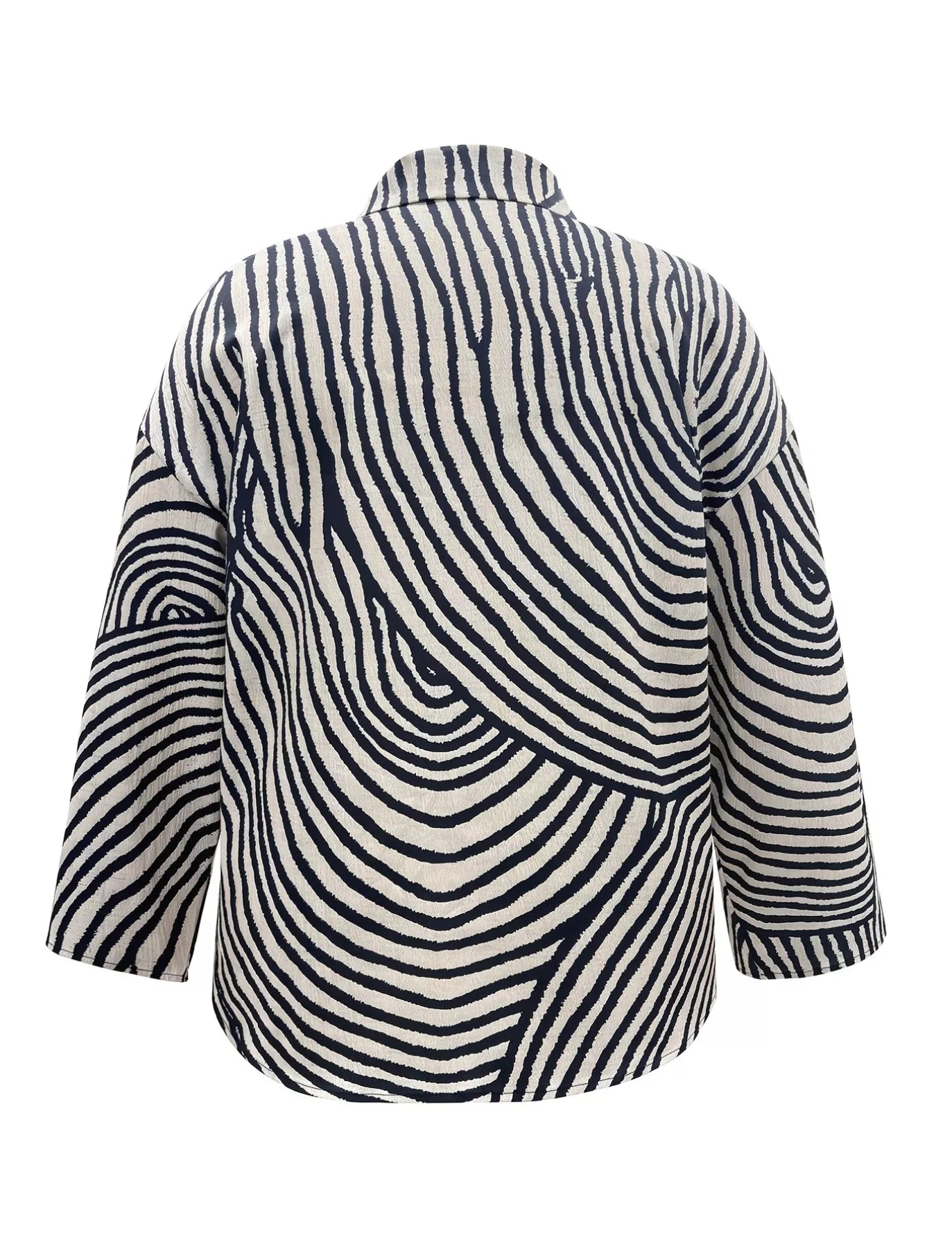 Plus Size Abstract Zebra Print Button-Down Shirt OutfitFlow