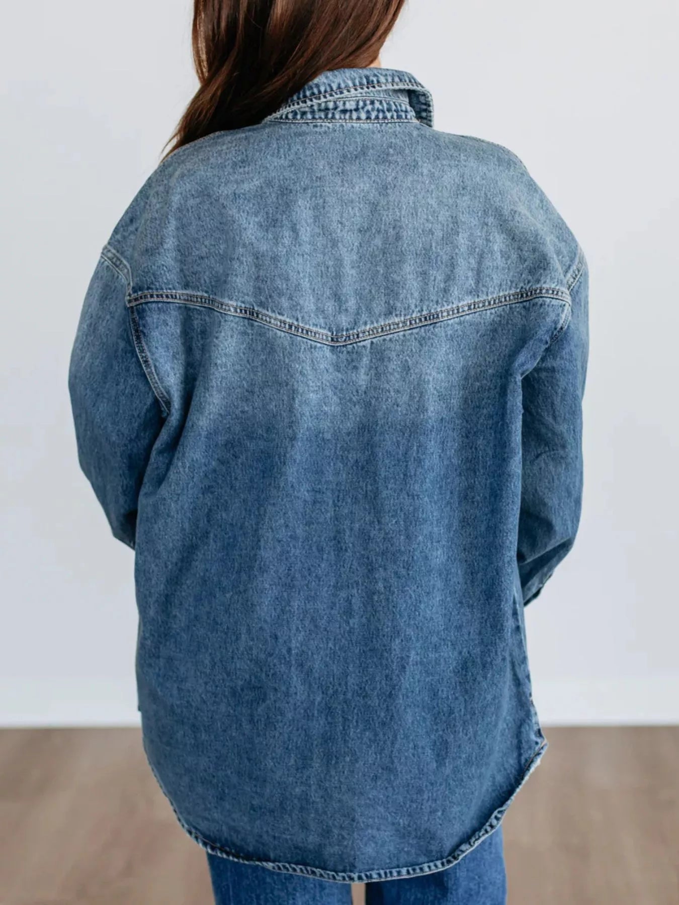 Snap Down Dropped Shoulder Denim Jacket OutfitFlow