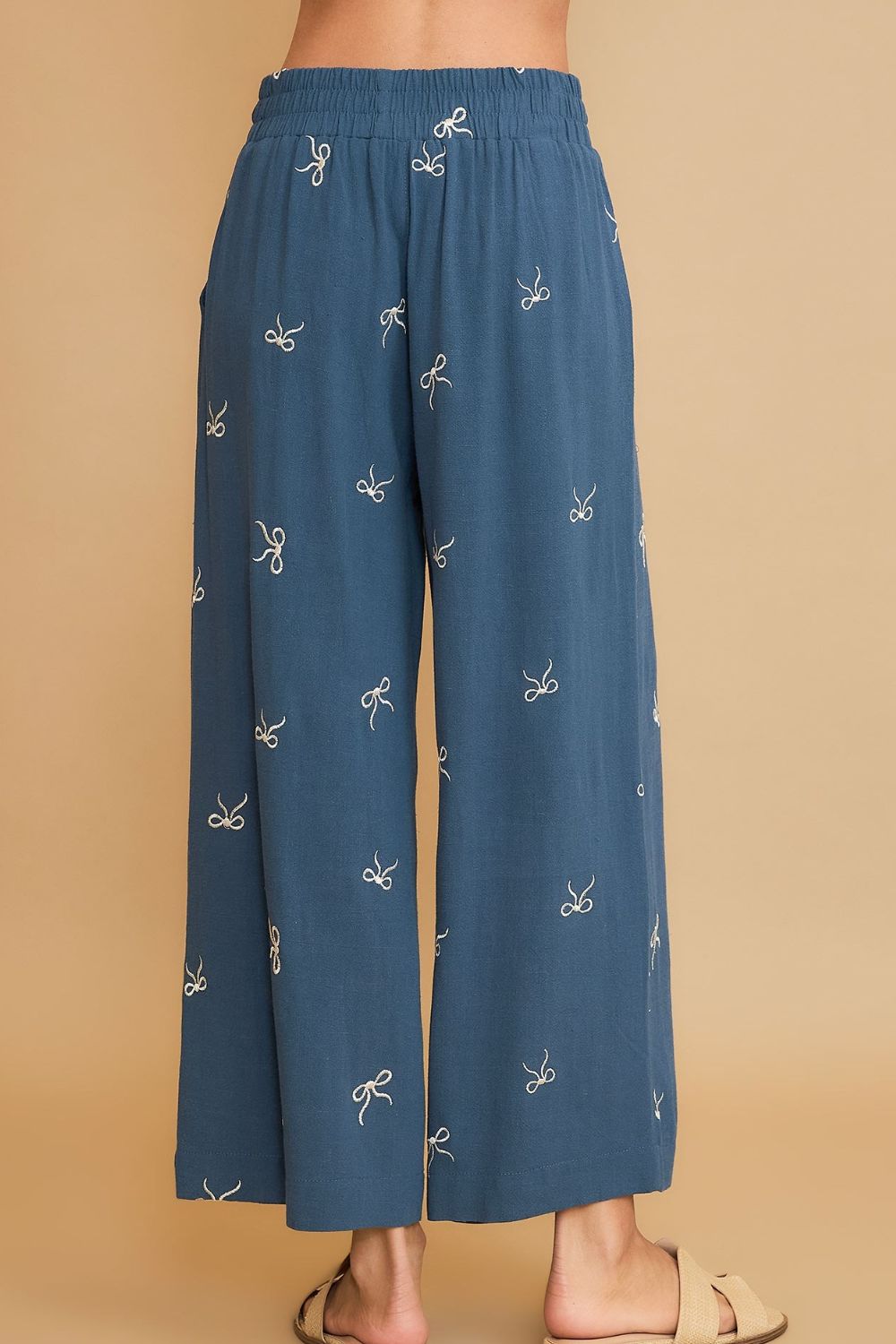 Umgee Full Size Lace Drawstring Embroidered Bow Wide Leg Pants Plus Size OutfitFlow