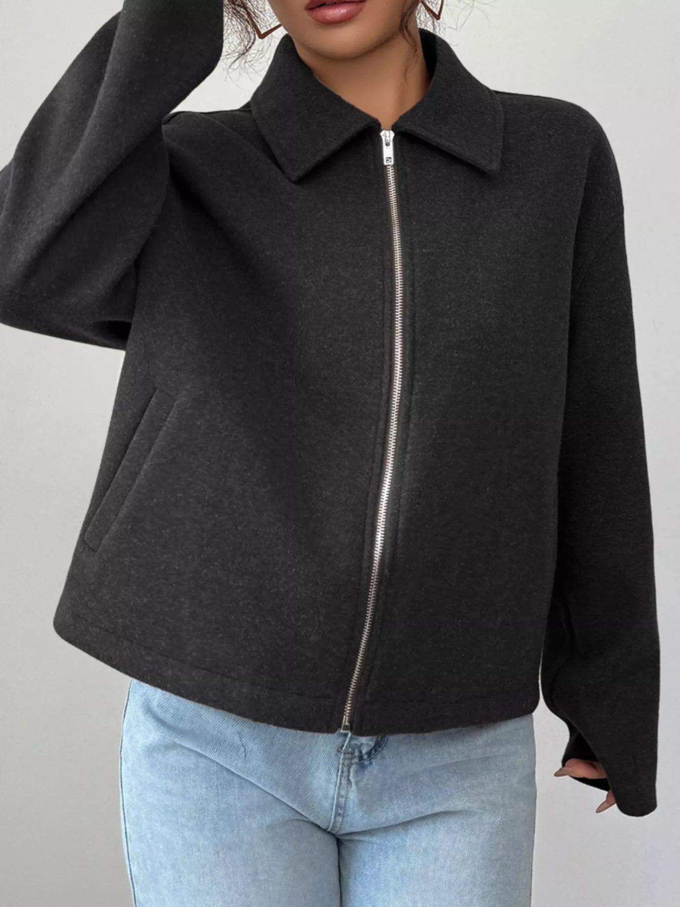 Casual Zip-Up Long Sleeve Jacket Trendsi