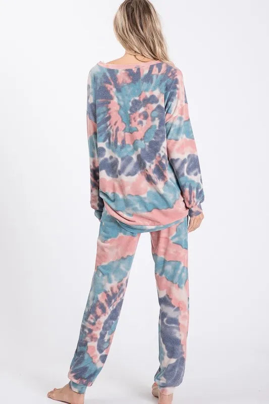 BiBi Tie Dye French Terry Casual Pants OutfitFlow
