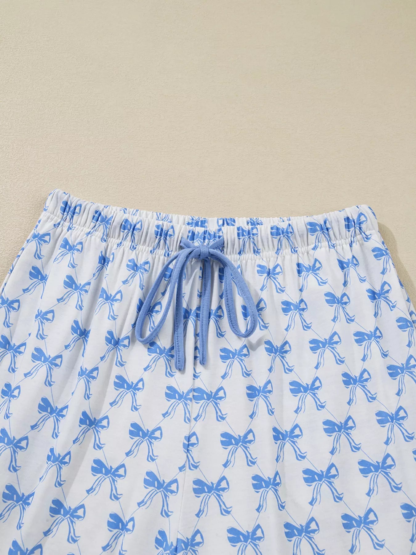 Bow Print Long Sleeve Shirt and Pants Pajama Set OutfitFlow