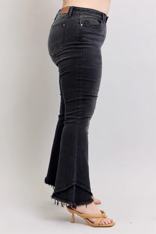 Judy Blue Full Size High Waist Flare W/ Mock Fray Tulip Hem Plus Size OutfitFlow