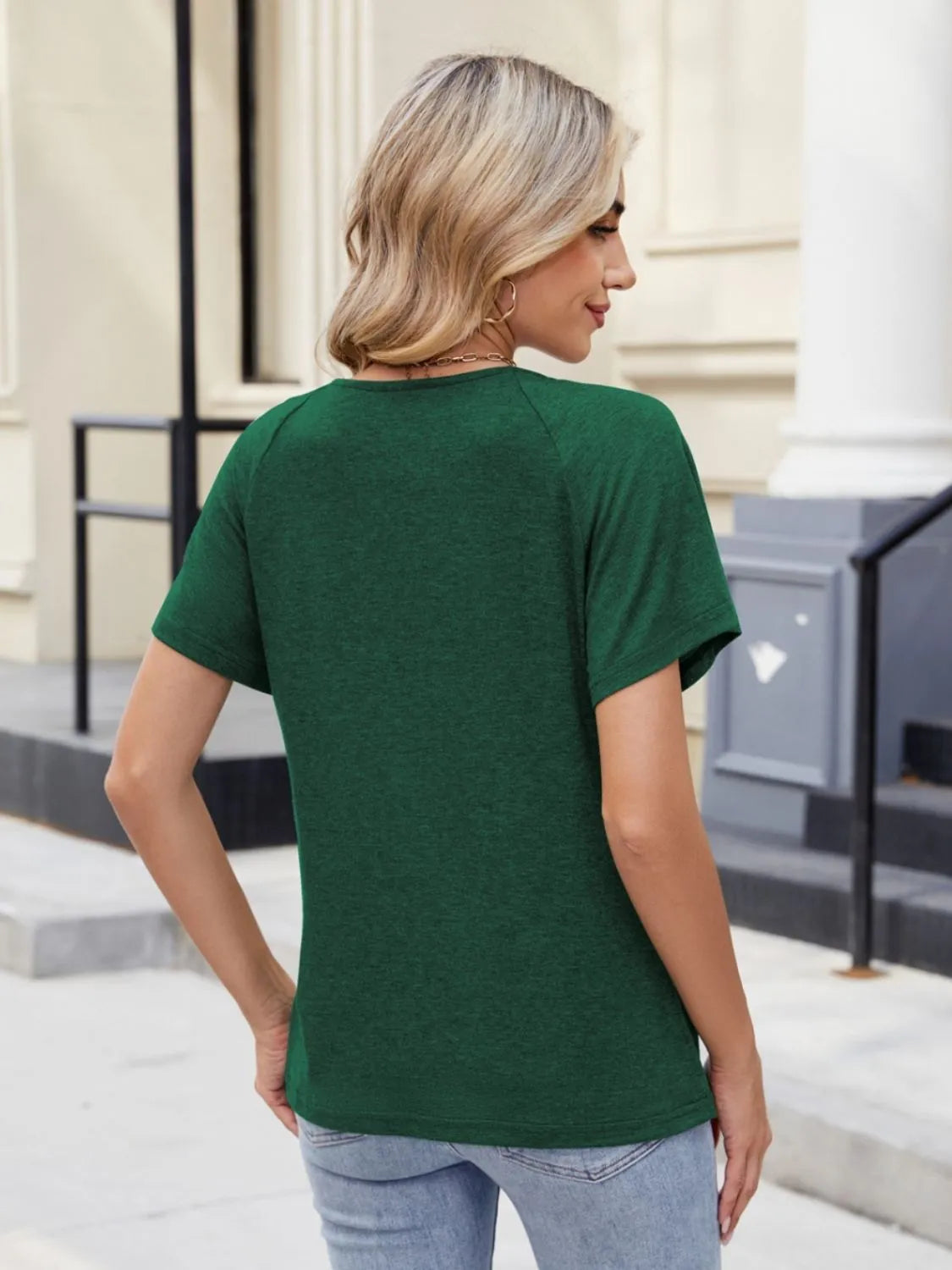 Lace Detail Round Neck Short Sleeve Blouse OutfitFlow