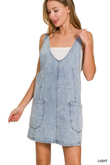 Zenana Denim Overall Mini Dress LIGHT OutfitFlow