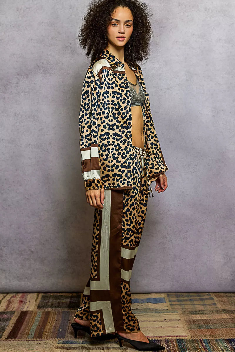 POL Leopard Printed Woven Wide Leg Drawstring Pants OutfitFlow