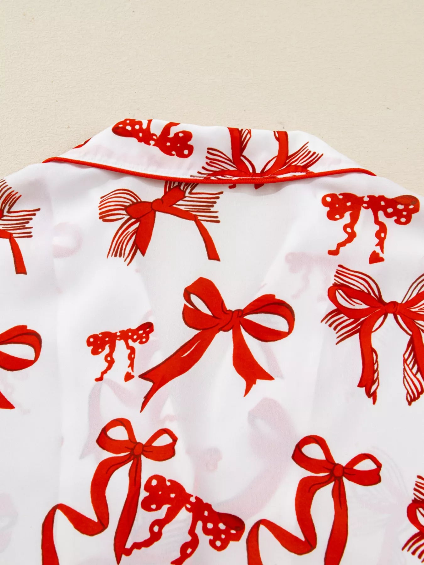 Christmas Bow Print Top and Pants 2pcs Pajama Set OutfitFlow
