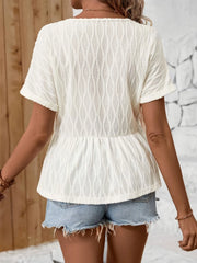 V-Neck Short Sleeve Blouse OutfitFlow