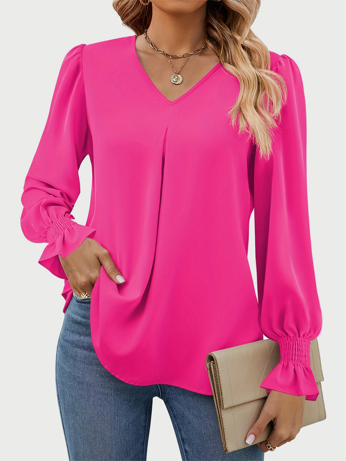 Outfit Flow - V-Neck Flounce Sleeve Top