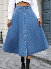 Outfit Flow - Buttoned Midi Denim Skirt with Pockets