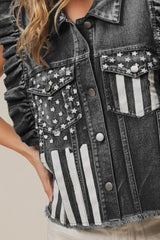 BiBi American Flag Washed Denim Jacket OutfitFlow
