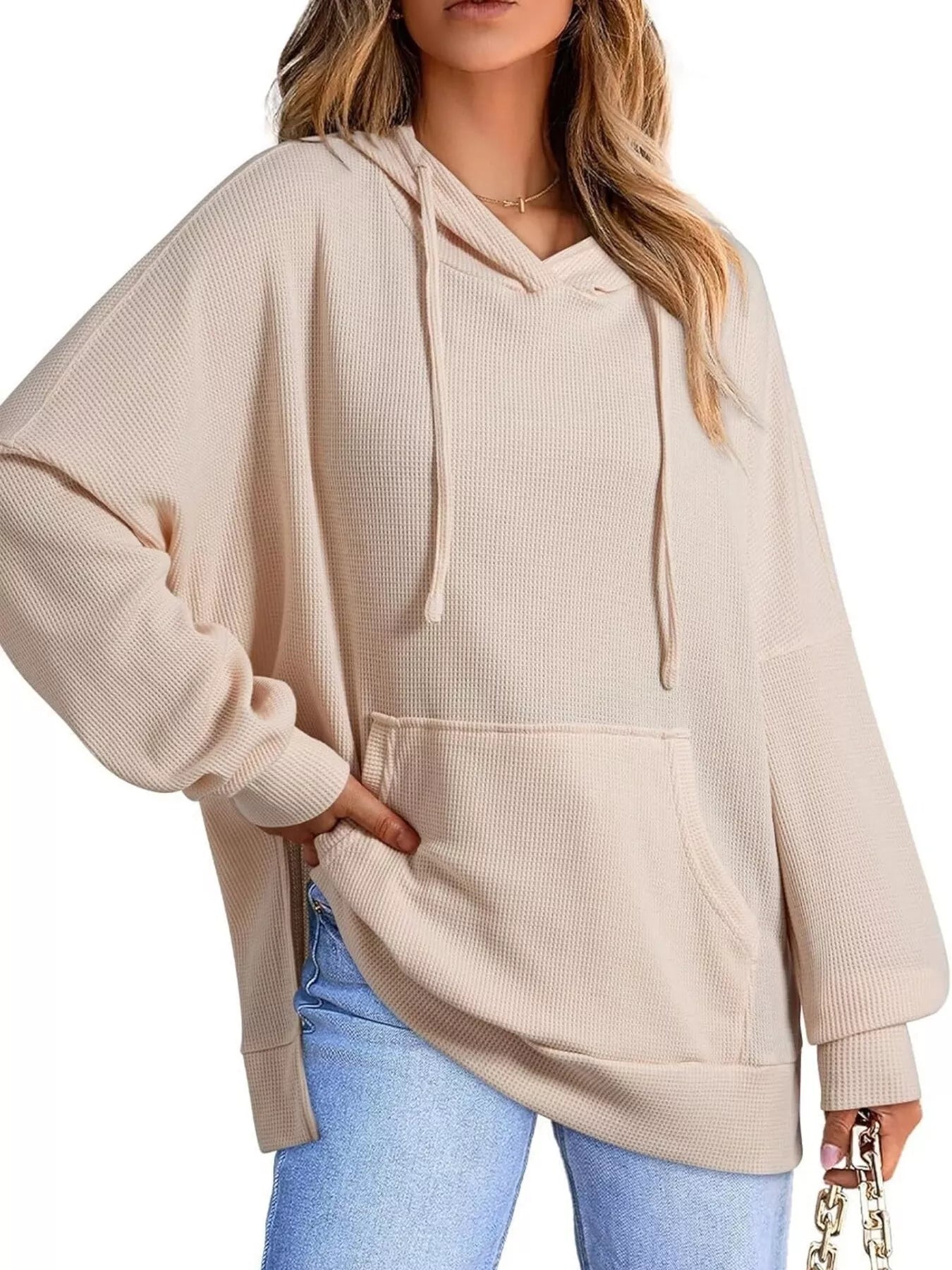 Oversized Drawstring Side Slit Hoodie OutfitFlow