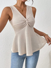 Twist Front Textured Peplum Tank Top OutfitFlow