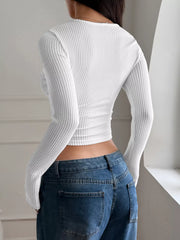 Ribbed Long Sleeve Crop T-Shirt OutfitFlow