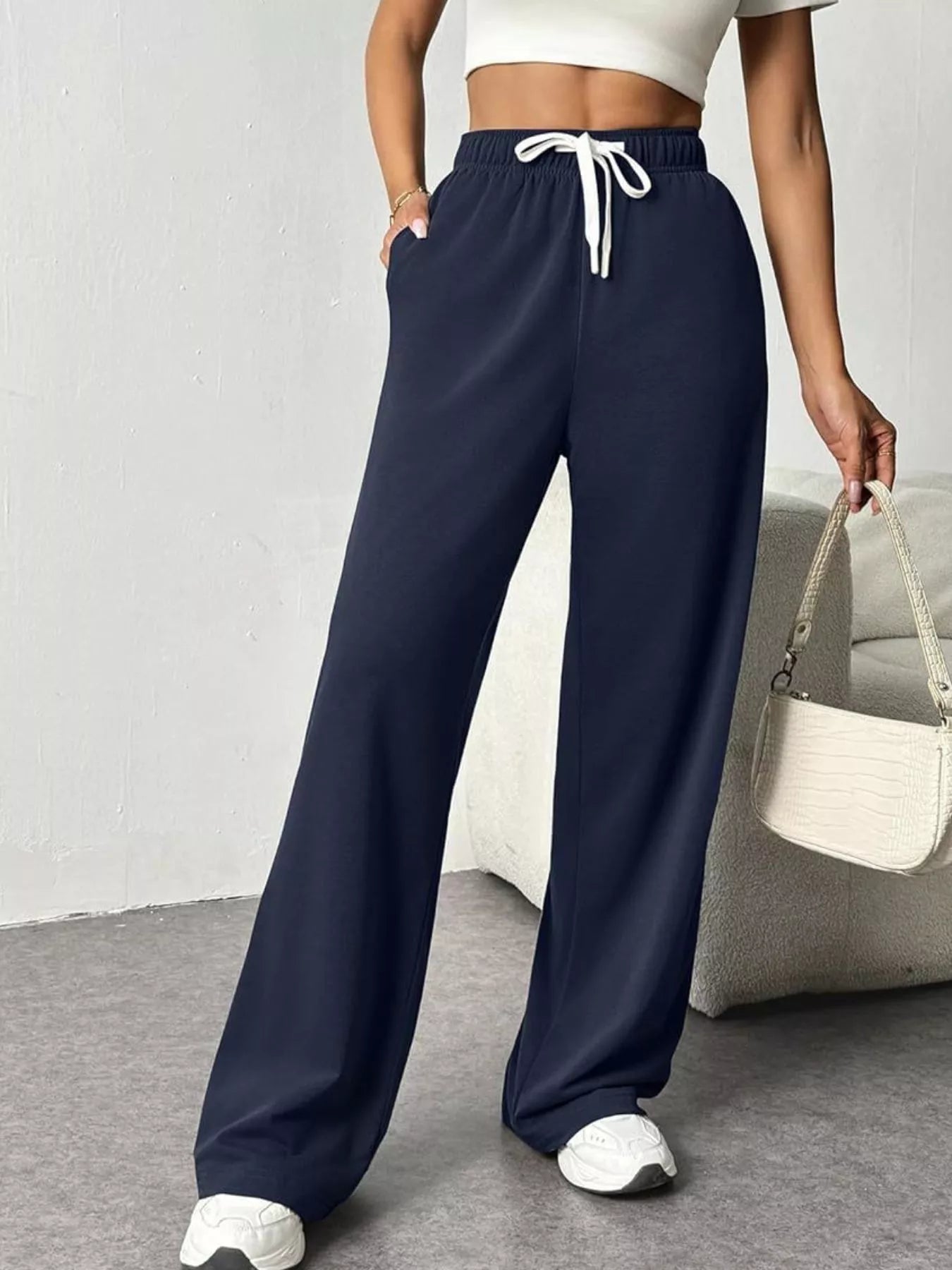 Drawstring Wide Leg Pants OutfitFlow