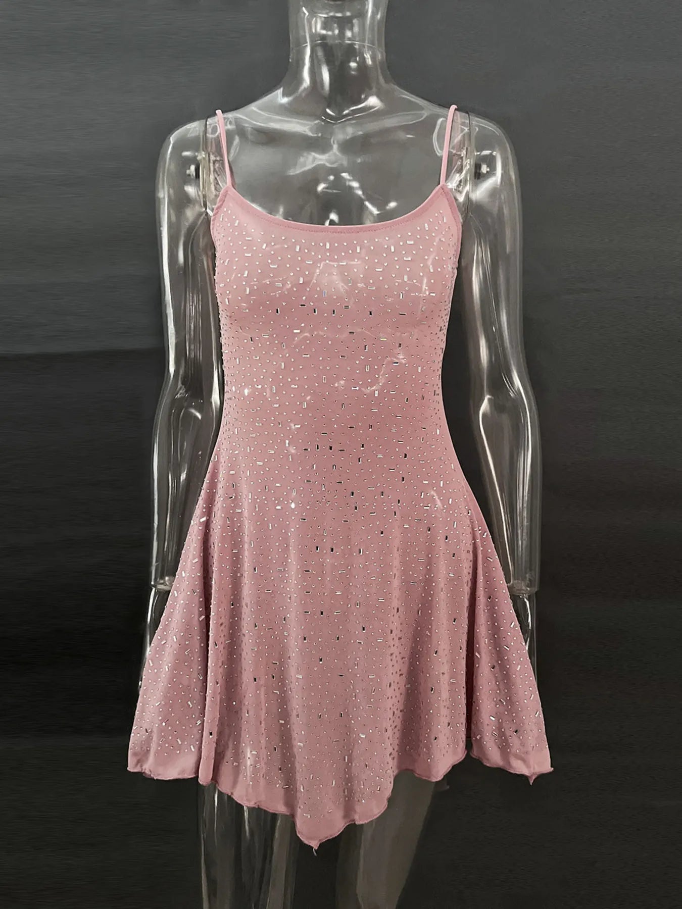 Rhinestone Decor Mini Cami Dress Pink OutfitFlow