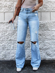 High Waist Distressed Jeans Light Blue OutfitFlow