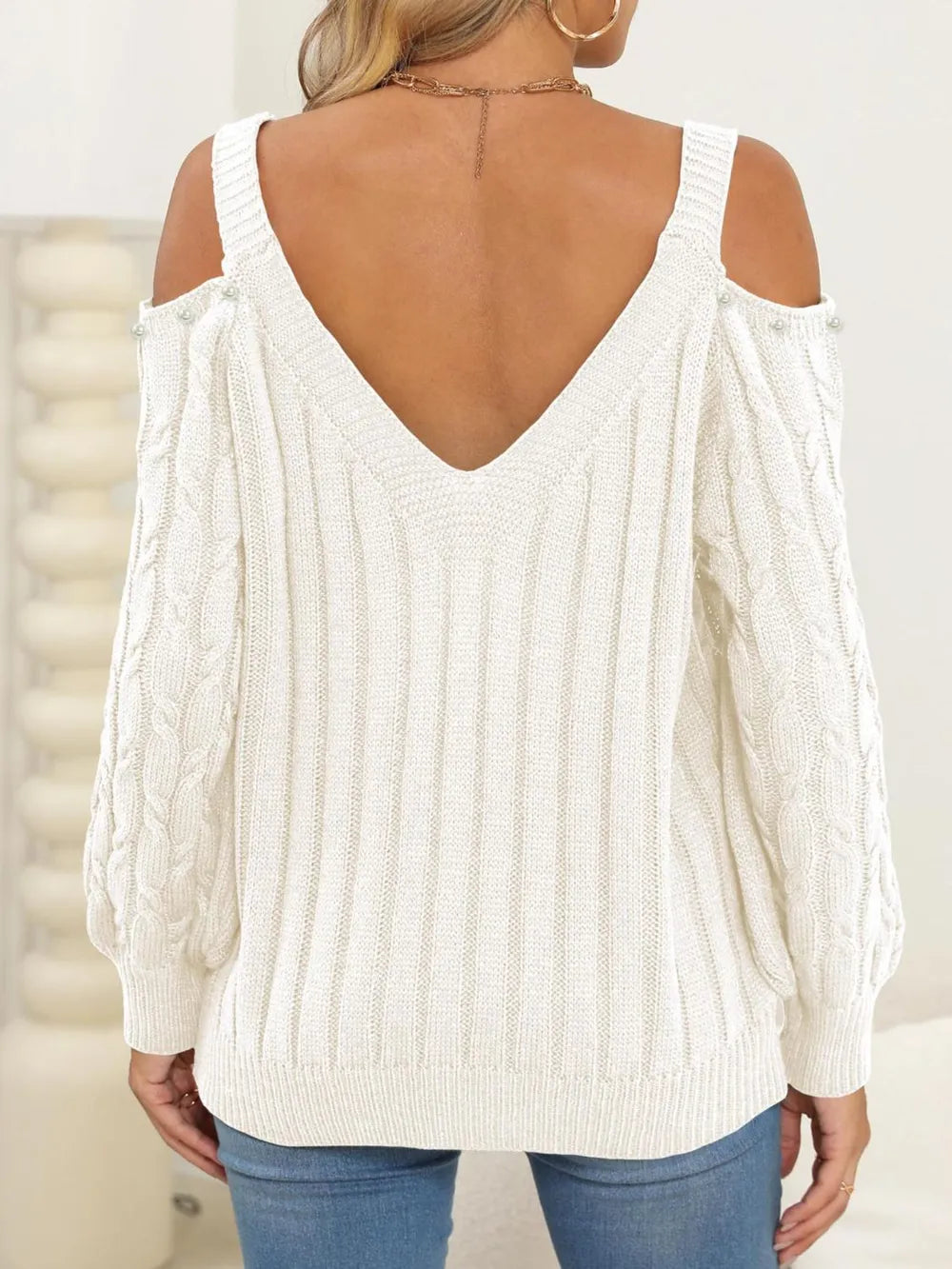 Cable-Knit Cold Shoulder Sweater OutfitFlow