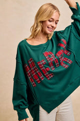 BiBi Christmas Plaid Merry Lettering Fleece Sweatshirt OutfitFlow