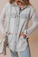 Outfit Flow - Pocketed Curved Hem Button Up Vest