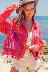 BiBi Rhinestone Fringe with Studed Collar Jacket OutfitFlow