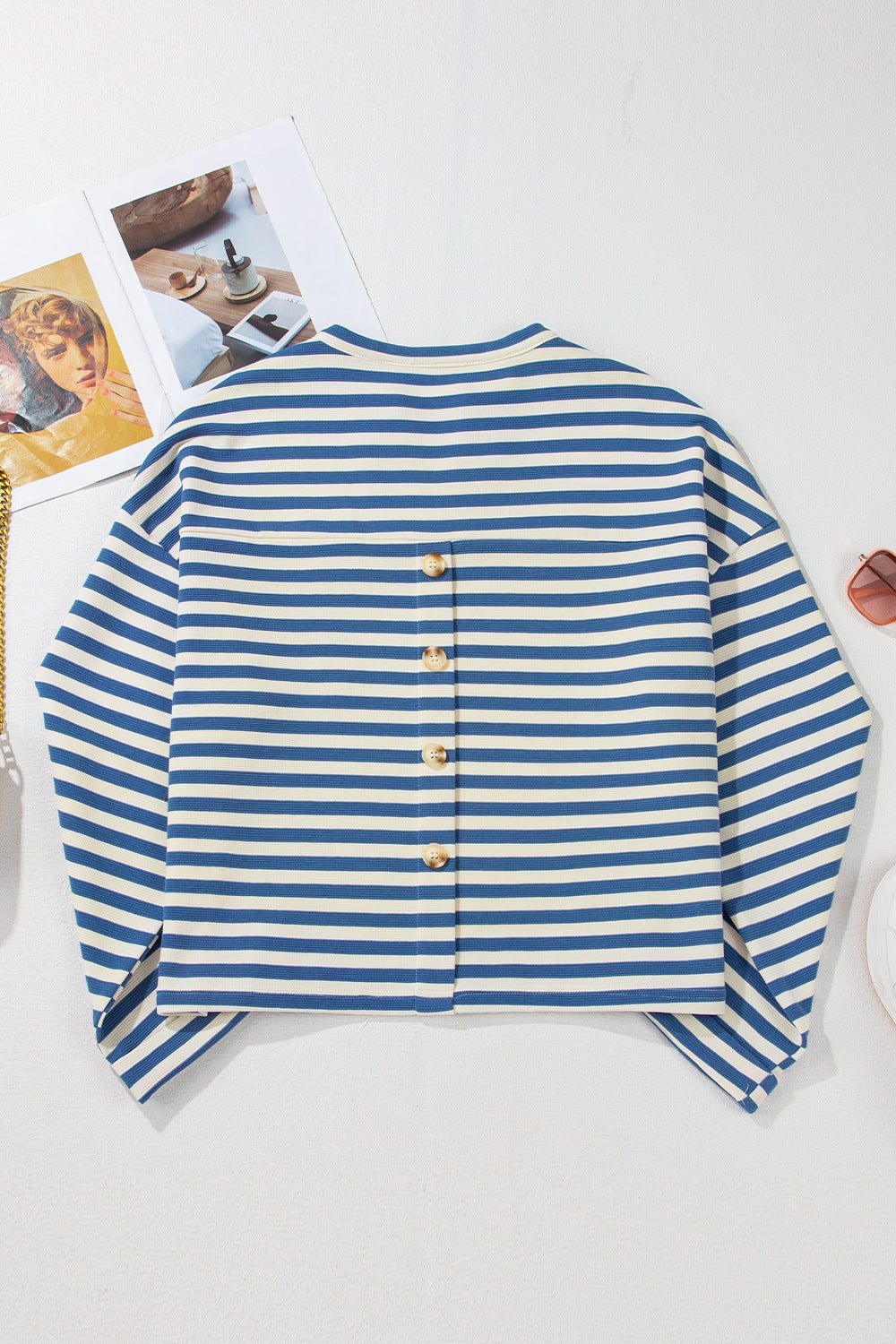 Stripe Chest Pocket Notched Top OutfitFlow