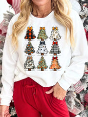 Christmas Tree Graphic Round Neck Sweatshirt OutfitFlow