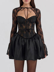 Sweetheart Neck Lace Dress and Cover Up Set OutfitFlow